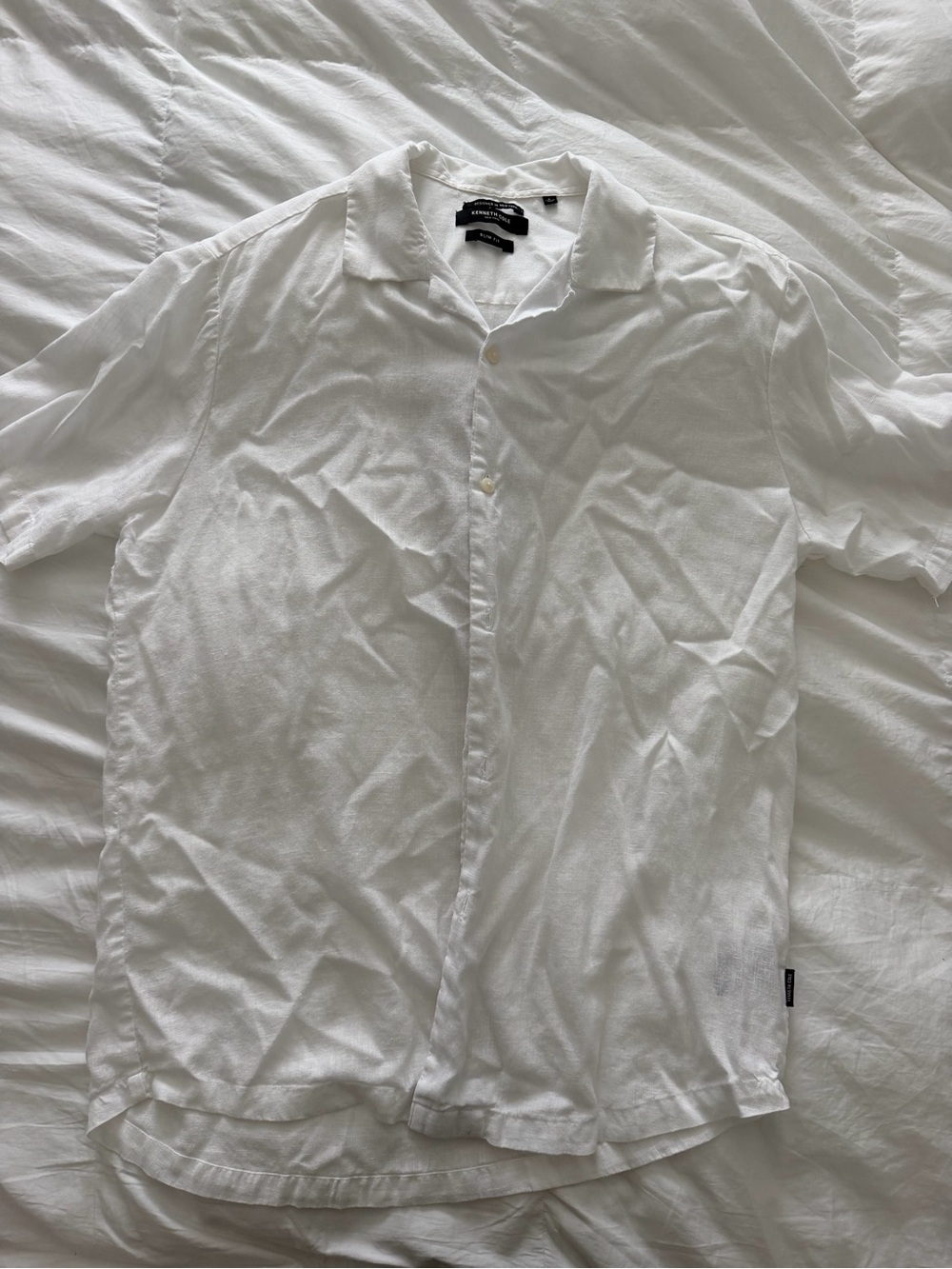 Kenneth Cole Linen White Short-Sleeve Button Down